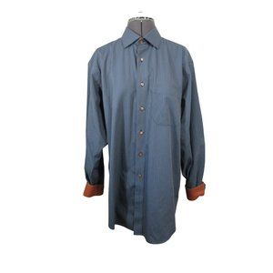 Paul Fredrick men's blue pinstripe wrinkle free classic fit flip cuff shirt 15.5